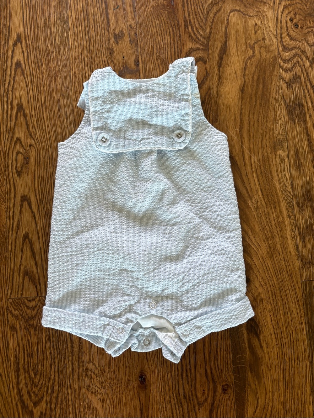 Classic Light Blue Seersucker Baby Overall Onesie with Bibb